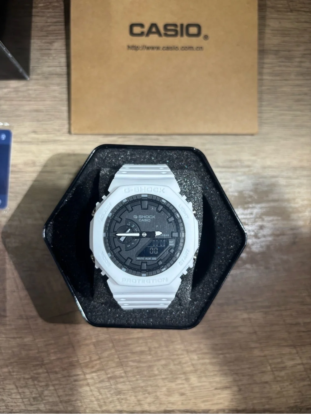 Casio G-Shock White Resin Watch with Black Dial and Display